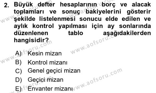 Finansal Muhasebe Dersi 2021 - 2022 Yılı (Vize) Ara Sınavı 2. Soru