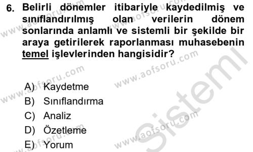 Finansal Muhasebe Dersi 2021 - 2022 Yılı (Vize) Ara Sınavı 6. Soru