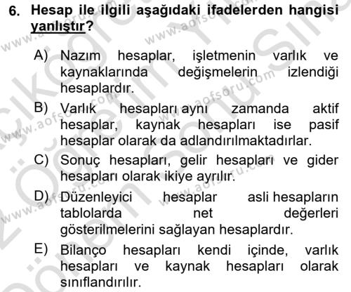 Finansal Muhasebe Dersi 2021 - 2022 Yılı (Final) Dönem Sonu Sınavı 6. Soru