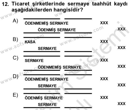 Finansal Muhasebe Dersi 2021 - 2022 Yılı Yaz Okulu Sınavı 12. Soru