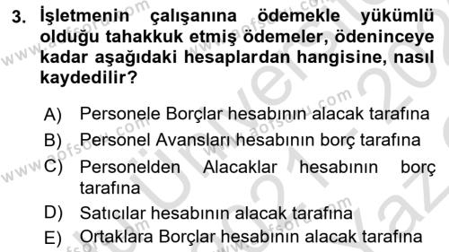 Finansal Muhasebe Dersi 2021 - 2022 Yılı Yaz Okulu Sınavı 3. Soru