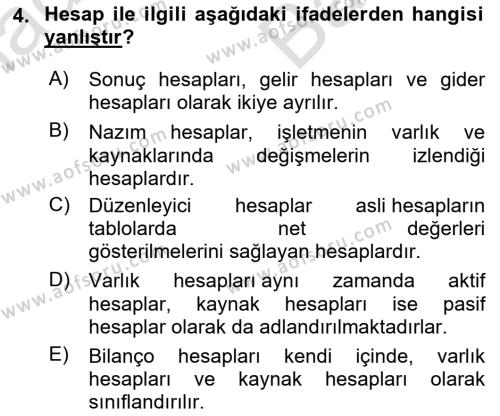 Finansal Muhasebe Dersi 2023 - 2024 Yılı (Vize) Ara Sınavı 4. Soru