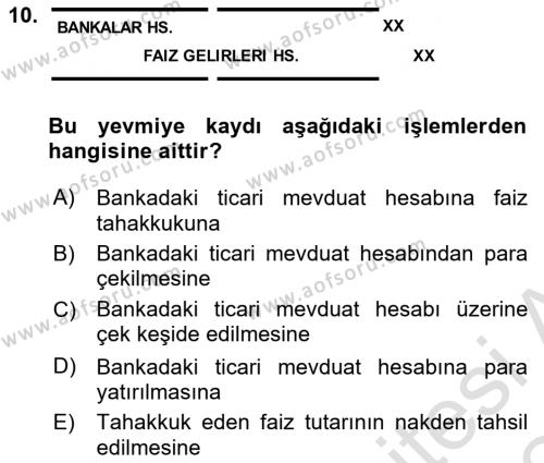 Finansal Muhasebe Dersi 2023 - 2024 Yılı (Final) Dönem Sonu Sınavı 10. Soru