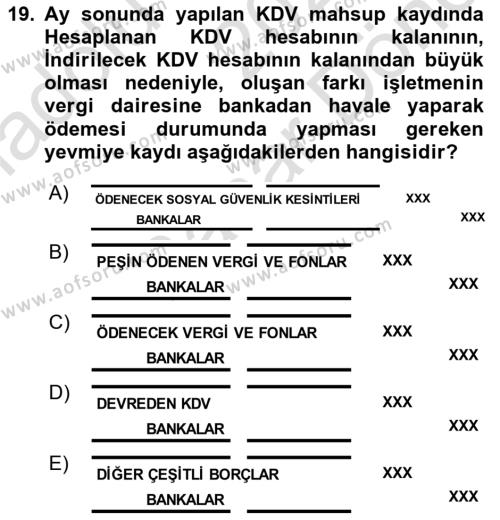 Finansal Muhasebe Dersi 2023 - 2024 Yılı (Final) Dönem Sonu Sınavı 19. Soru