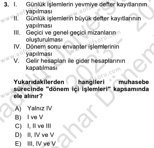 Finansal Muhasebe Dersi 2023 - 2024 Yılı (Final) Dönem Sonu Sınavı 3. Soru