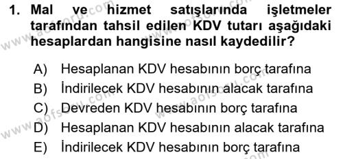 Finansal Muhasebe Dersi 2023 - 2024 Yılı Yaz Okulu Sınavı 1. Soru