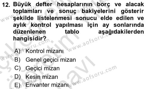 Finansal Muhasebe Dersi 2023 - 2024 Yılı Yaz Okulu Sınavı 12. Soru