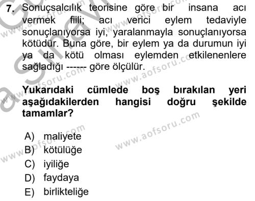 İşletmelerde Sosyal Sorumluluk Ve Etik Dersi 2018 - 2019 Yılı (Vize) Ara Sınavı 7. Soru