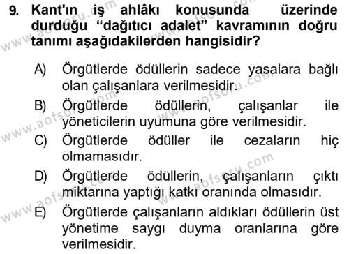 İşletmelerde Sosyal Sorumluluk Ve Etik Dersi 2018 - 2019 Yılı (Vize) Ara Sınavı 9. Soru