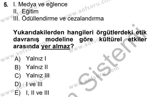 İşletmelerde Sosyal Sorumluluk Ve Etik Dersi 2018 - 2019 Yılı (Final) Dönem Sonu Sınavı 5. Soru