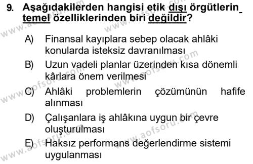 İşletmelerde Sosyal Sorumluluk Ve Etik Dersi 2018 - 2019 Yılı (Final) Dönem Sonu Sınavı 9. Soru