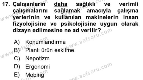 İşletmelerde Sosyal Sorumluluk Ve Etik Dersi 2020 - 2021 Yılı Yaz Okulu Sınavı 17. Soru