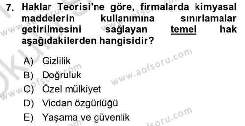 İşletmelerde Sosyal Sorumluluk Ve Etik Dersi 2020 - 2021 Yılı Yaz Okulu Sınavı 7. Soru