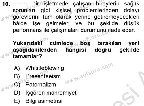 İşletmelerde Sosyal Sorumluluk Ve Etik Dersi 2022 - 2023 Yılı (Final) Dönem Sonu Sınavı 10. Soru