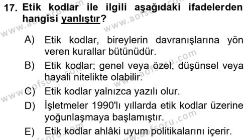 İşletmelerde Sosyal Sorumluluk Ve Etik Dersi 2022 - 2023 Yılı (Final) Dönem Sonu Sınavı 17. Soru