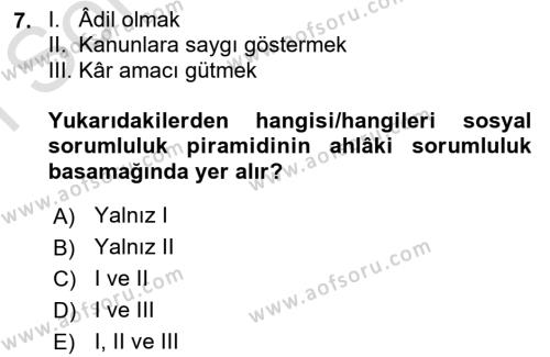 İşletmelerde Sosyal Sorumluluk Ve Etik Dersi 2022 - 2023 Yılı (Final) Dönem Sonu Sınavı 7. Soru