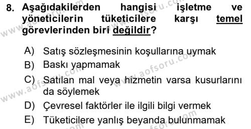 İşletmelerde Sosyal Sorumluluk Ve Etik Dersi 2022 - 2023 Yılı (Final) Dönem Sonu Sınavı 8. Soru