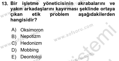 İşletmelerde Sosyal Sorumluluk Ve Etik Dersi 2023 - 2024 Yılı (Final) Dönem Sonu Sınavı 13. Soru