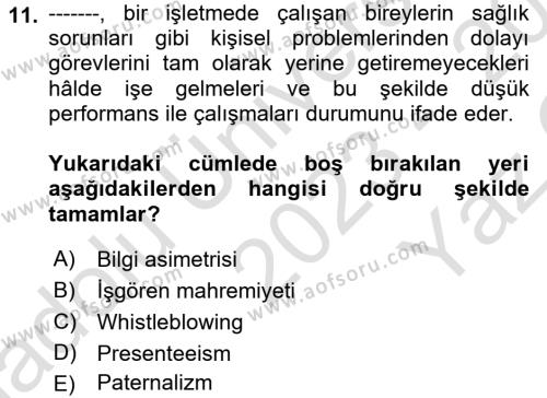 İşletmelerde Sosyal Sorumluluk Ve Etik Dersi 2023 - 2024 Yılı Yaz Okulu Sınavı 11. Soru