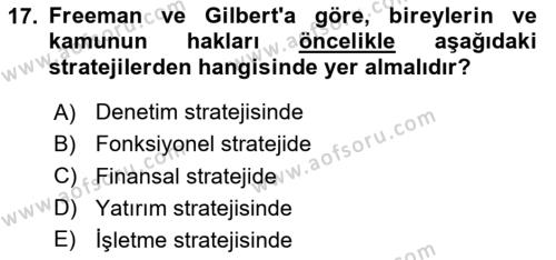 İşletmelerde Sosyal Sorumluluk Ve Etik Dersi 2024 - 2025 Yılı (Vize) Ara Sınavı 17. Soru