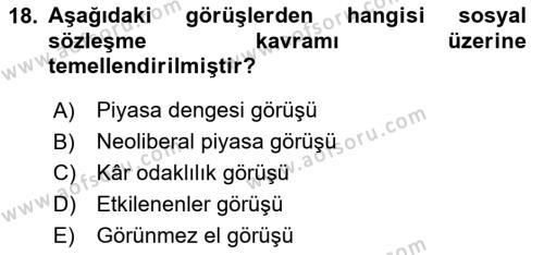 İşletmelerde Sosyal Sorumluluk Ve Etik Dersi 2024 - 2025 Yılı (Vize) Ara Sınavı 18. Soru