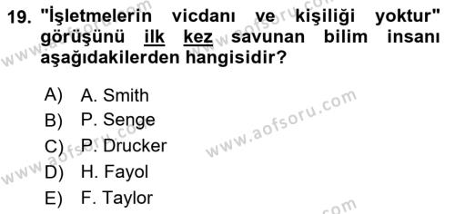 İşletmelerde Sosyal Sorumluluk Ve Etik Dersi 2024 - 2025 Yılı (Vize) Ara Sınavı 19. Soru