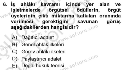 İşletmelerde Sosyal Sorumluluk Ve Etik Dersi 2024 - 2025 Yılı (Vize) Ara Sınavı 6. Soru