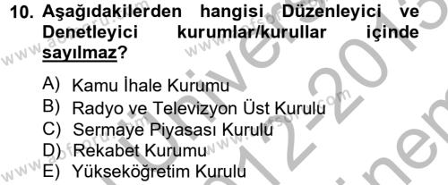 Kamu Yönetimi Dersi 2012 - 2013 Yılı (Final) Dönem Sonu Sınavı 10. Soru