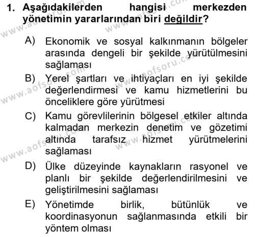 Kamu Yönetimi Dersi 2023 - 2024 Yılı (Vize) Ara Sınavı 1. Soru