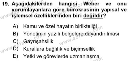 Kamu Yönetimi Dersi 2023 - 2024 Yılı (Vize) Ara Sınavı 19. Soru