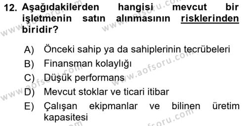 Girişimcilik ve İş Kurma Dersi 2022 - 2023 Yılı Yaz Okulu Sınavı 12. Soru