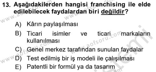 Girişimcilik ve İş Kurma Dersi 2022 - 2023 Yılı Yaz Okulu Sınavı 13. Soru