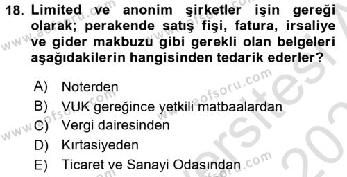 Girişimcilik ve İş Kurma Dersi 2022 - 2023 Yılı Yaz Okulu Sınavı 18. Soru