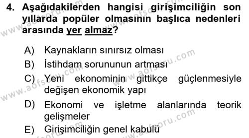 Girişimcilik ve İş Kurma Dersi 2022 - 2023 Yılı Yaz Okulu Sınavı 4. Soru