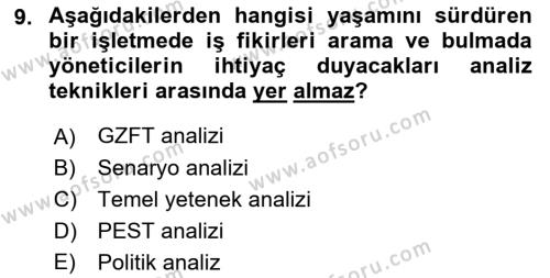 Girişimcilik ve İş Kurma Dersi 2022 - 2023 Yılı Yaz Okulu Sınavı 9. Soru