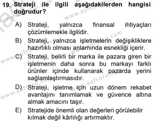 Girişimcilik ve İş Kurma Dersi 2023 - 2024 Yılı (Vize) Ara Sınavı 19. Soru