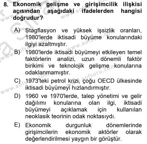 Girişimcilik ve İş Kurma Dersi 2023 - 2024 Yılı (Vize) Ara Sınavı 8. Soru