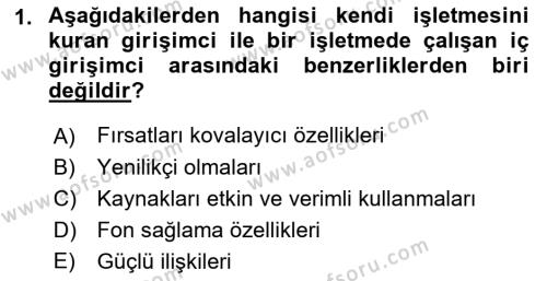 Girişimcilik ve İş Kurma Dersi 2023 - 2024 Yılı (Final) Dönem Sonu Sınavı 1. Soru