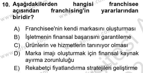 Girişimcilik ve İş Kurma Dersi 2023 - 2024 Yılı (Final) Dönem Sonu Sınavı 10. Soru