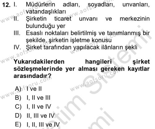 Girişimcilik ve İş Kurma Dersi 2023 - 2024 Yılı (Final) Dönem Sonu Sınavı 12. Soru