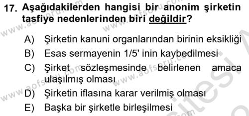 Girişimcilik ve İş Kurma Dersi 2023 - 2024 Yılı (Final) Dönem Sonu Sınavı 17. Soru