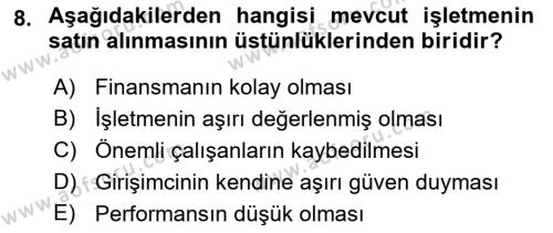 Girişimcilik ve İş Kurma Dersi 2023 - 2024 Yılı (Final) Dönem Sonu Sınavı 8. Soru