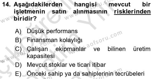 Girişimcilik ve İş Kurma Dersi 2023 - 2024 Yılı Yaz Okulu Sınavı 14. Soru