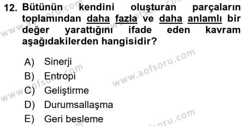 İşletme Yönetimi Dersi 2022 - 2023 Yılı (Vize) Ara Sınavı 12. Soru