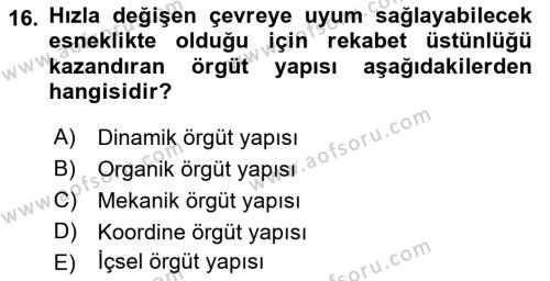 İşletme Yönetimi Dersi 2022 - 2023 Yılı (Vize) Ara Sınavı 16. Soru