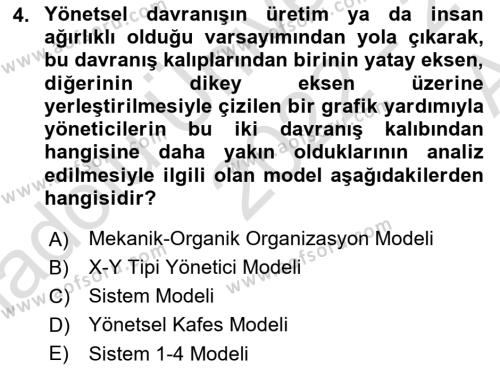 İşletme Yönetimi Dersi 2022 - 2023 Yılı (Vize) Ara Sınavı 4. Soru