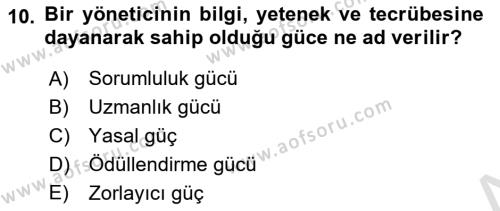 İşletme Yönetimi Dersi 2022 - 2023 Yılı (Final) Dönem Sonu Sınavı 10. Soru