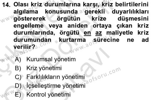 İşletme Yönetimi Dersi 2022 - 2023 Yılı (Final) Dönem Sonu Sınavı 14. Soru