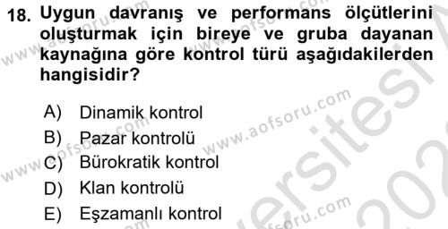 İşletme Yönetimi Dersi 2022 - 2023 Yılı (Final) Dönem Sonu Sınavı 18. Soru