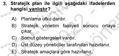 İşletme Yönetimi Dersi 2022 - 2023 Yılı (Final) Dönem Sonu Sınavı 3. Soru